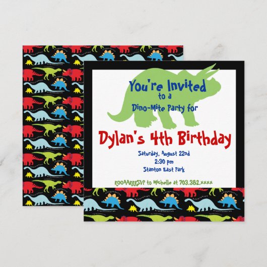 Stegosaurus Dinosaur Invitations de fête d'anniver (Devant / Derrière)