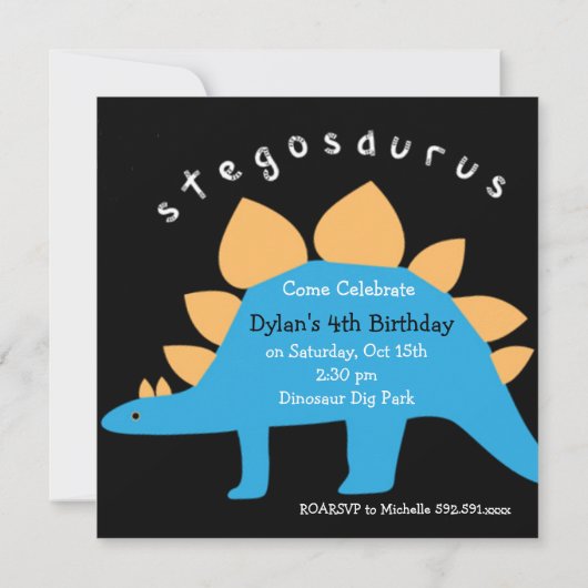 Stegosaurus Dinosaur Invitations de fête d'anniver (Dos)