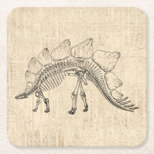 Stegosaurus Dinosaur Skeleton  Script Paper Vierkante Kartonnen Onderzetter