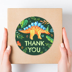 Stegosaurus dinosaurus dank u verjaardag ronde sticker
