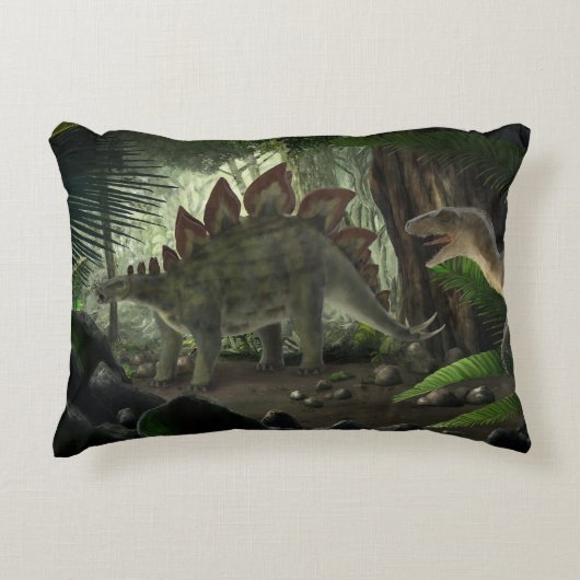 Stegosaurus en Deinonychus Dinosaurs Accent Kussen (Voorkant)