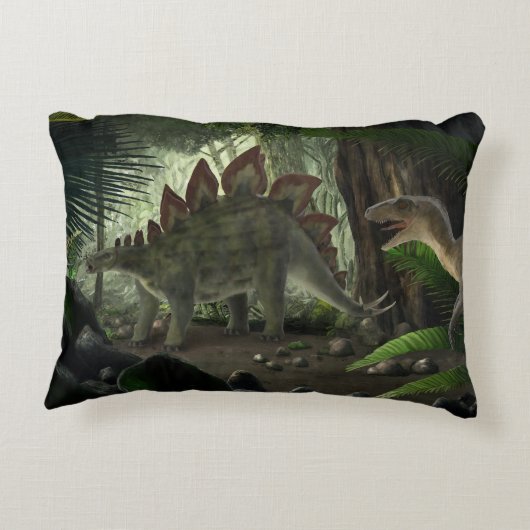 Stegosaurus en Deinonychus Dinosaurs Accent Kussen (Achterkant)