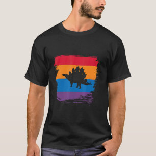 Stegosaurus Shadow Silhouette met kleurrijke vlag T-shirt