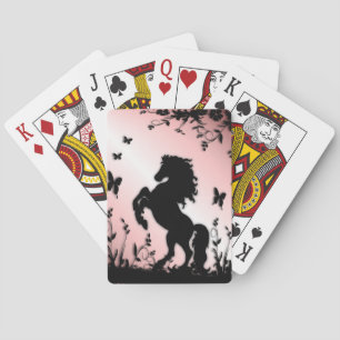 Steigerend zwart paard Roze Pokerkaarten