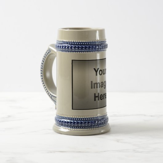 Stein met blauwe sierstrip bierpul (Voorkant links)