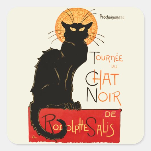 Steinlen Black Cat Classic Frans kunstwerk Vierkante Sticker (Voorkant)