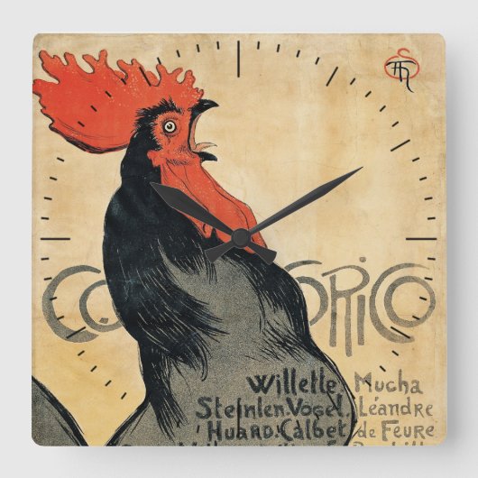 Steinlen Cocurico Time-stuk Vierkante Klok (Voorkant)