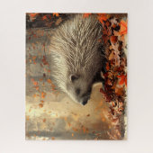  stekelvarken in herfstbladeren 16x20 legpuzzel (Verticaal)