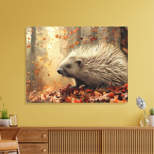  stekelvarken in herfstbladeren 32x24 canvas afdruk (Insitu (Woonkamer))