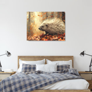  stekelvarken in herfstbladeren 32x24 canvas afdruk