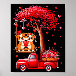 Stel Bulldogs Valentijnsharten Boom Pick-up Truck Poster