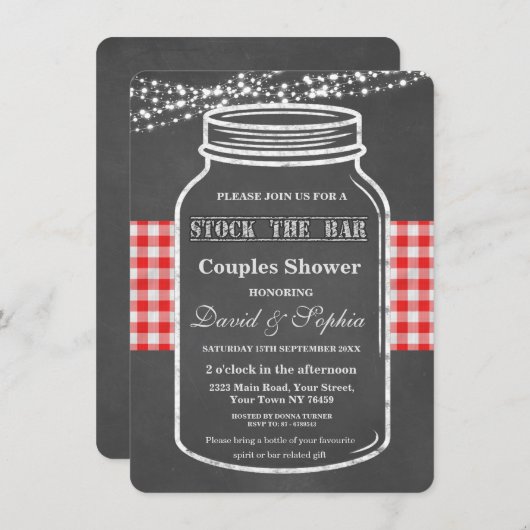 Stel de Bar Mason Jar Chalk Couples Shower bij Kaart (Voorkant / Achterkant)