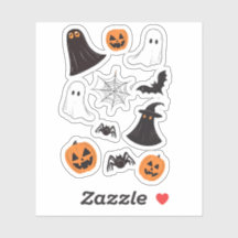 Stel Hallowin stickers, pompoen, web, spin, spook.