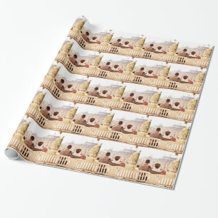 Stel in liefde op een bankje in het park cadeaupapier