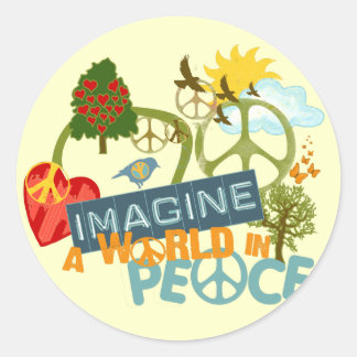 Stel je een wereld in vrede voor ronde sticker