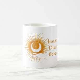 Stel je voor Droom Geloof Goud Oranje Zon Hand Koffiemok