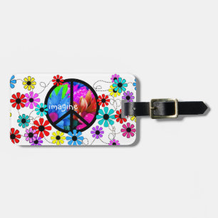 Stel je voor: Vredessymbool en Retro Flowers Bagagelabel