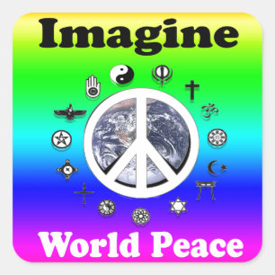 Stel je wereldvrede voor vierkante sticker