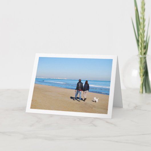 Stel met hond op het strand, Valencia, Spanje Kaart (Voorkant)
