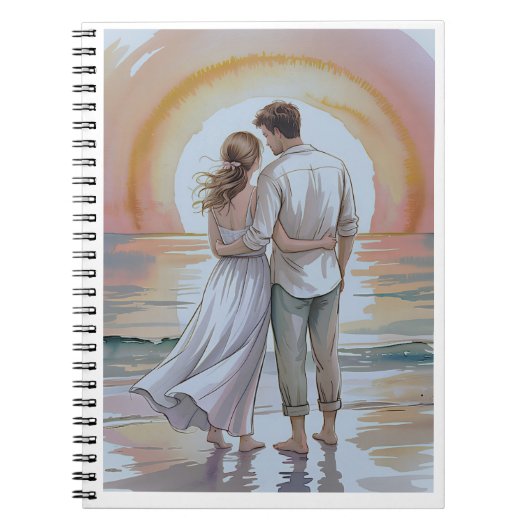 Stel op het strand bij zonsondergang notitieboek (Voorkant)