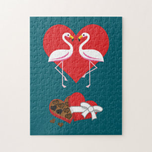 Stel Roze Flamingo en een Doos Chocolade Legpuzzel