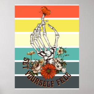 Stel uzelf vrij - skeletbloemen vlinder poster