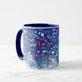 Stella aangepaste naam vol harten en sterren blauw mok (Voorkant links)