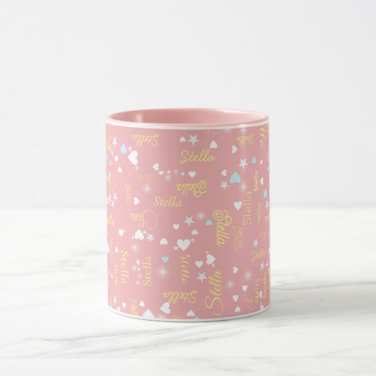 Stella aangepaste naam vol harten en sterren roze mok (Midden)