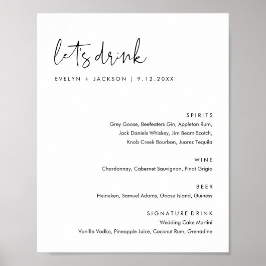 STELLA Bruiloft Bar Drink Menu Poster (Voorkant)