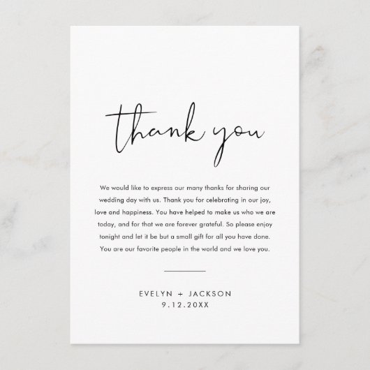 STELLA Bruiloft Dank u Letter Servet Note Kaart (Voorkant)