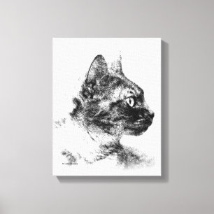 Stella de grijze kat houtskool schets canvas afdruk