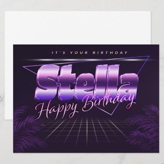 Stella Name Prénom lila retro Carte Anniversaire (Devant / Derrière)