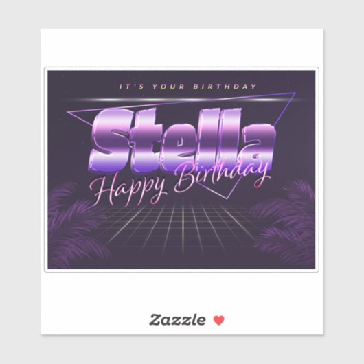 Stella Nom Prénom lila retro Sticker (Feuille)