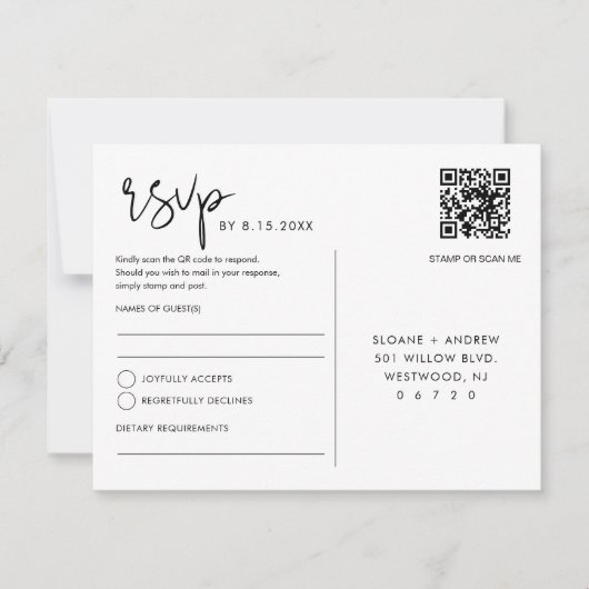 STELLA Wedding RSVP QR Code Postcard (Devant)