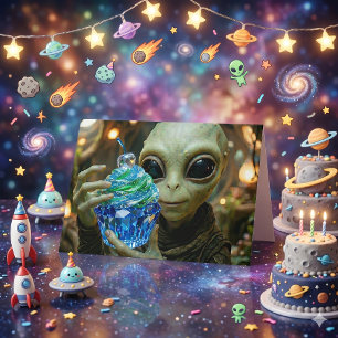 Stellaire Alien Kristallijne Cupcake Verjaardag Kaart