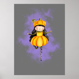 Stellalunarts Pumpkin Halloween Cute Girl Poster