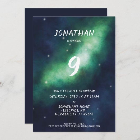 Stellar Anniversaire Invitation Deep Space Stars (Devant / Derrière)