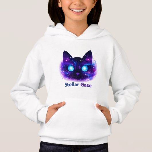 Stellar Gaze Cosmic Cat Kids Hoodie (Devant)
