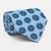 Stellar Geometric Floral Sky Blue & Navy Two-Sided Stropdas (Opgerold)