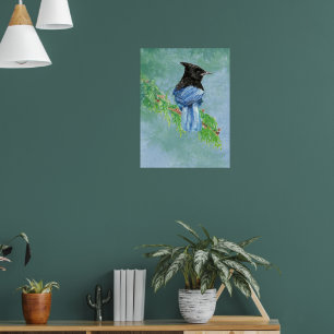 Stellar Jay Bird Boerderij Rustieke Country Art Poster