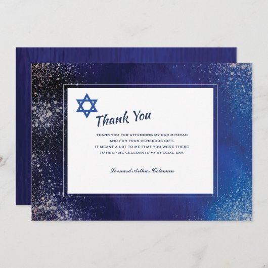 Stellar Night Bar Mitswa Dank u kaart (Voorkant / Achterkant)