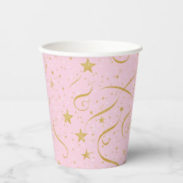 Stellar Sip – Roze & Gouden Ster Papier Cup Papieren Bekers