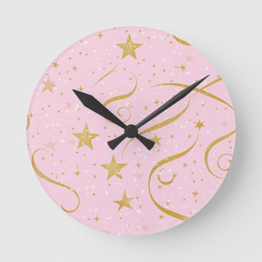 Stellar Time – Pink & Gold Star Digitale klok (Voorkant)