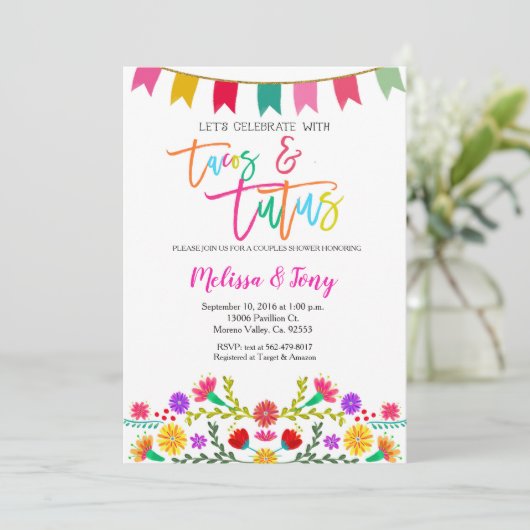 Stellen Douchen Taco's en Tutus Uitnodiging (Staand voorkant)