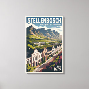 Stellenbosch Zuid-Afrika Retro Reisposter Canvas Afdruk