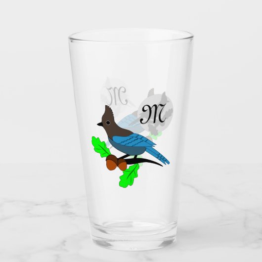 Steller Blue Jay Monogram Glas (Voorkant)