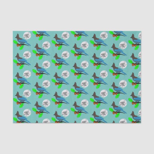 Steller Blue Jay Monogram Tissuepapier (Voorkant)
