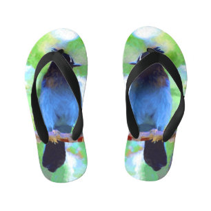 Stellers Gaai Schilderij - Originele Vogel Kunst Kinder Teenslippers