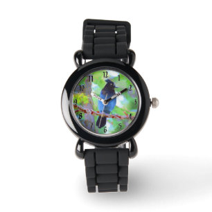 Steller's Jay Painting - Originele Wild Bird Art Horloge
