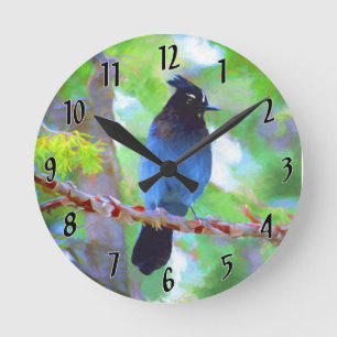 Steller's Jay Painting - Originele Wild Bird Art Ronde Klok